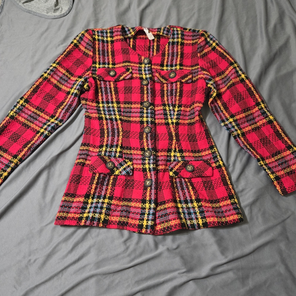 RAMPAGE Red Plain Blazer Women Size Medium Shoulder Pads Gold Buttons 90 USA VTG